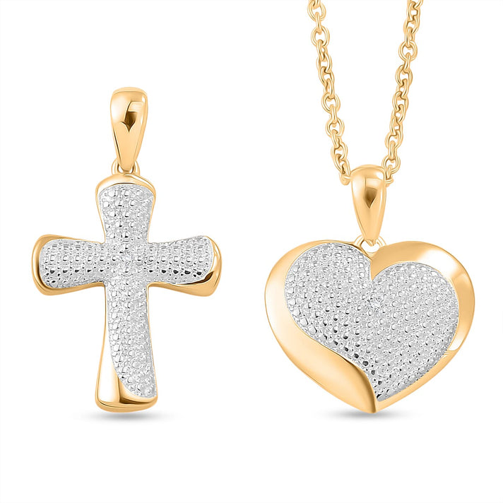 EverTrue Set of 2 - Lab Grown Diamond Cross &amp; Heart Pendant with Chain (Size 20) in Yellow Gold Tone (SI-G-H) 4457097 1