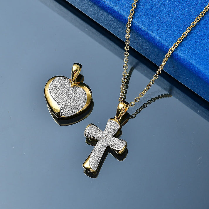 EverTrue Set of 2 - Lab Grown Diamond Cross &amp; Heart Pendant with Chain (Size 20) in Yellow Gold Tone (SI-G-H) 4457097 2