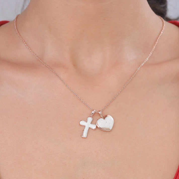EverTrue Set of 2 - Lab Grown Diamond Cross &amp; Heart Pendant with Chain (Size 20) in Rose Gold Tone (SI-G-H) 4457098 2