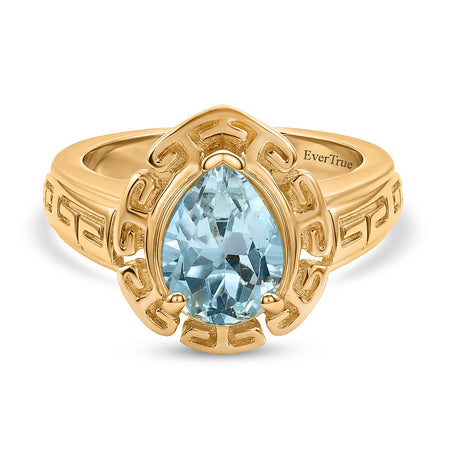 EverTrue - Skyblue Topaz Pear Cut Solitaire Ring in Yellow Gold Tone 2.73 Ct. 8503696 1
