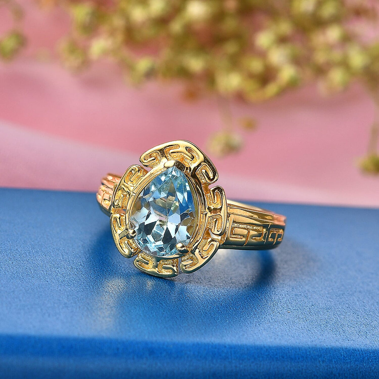 EverTrue - Skyblue Topaz Pear Cut Solitaire Ring in Yellow Gold Tone 2.73 Ct. V32513298 3