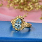 EverTrue - Skyblue Topaz Pear Cut Solitaire Ring in Yellow Gold Tone 2.73 Ct.