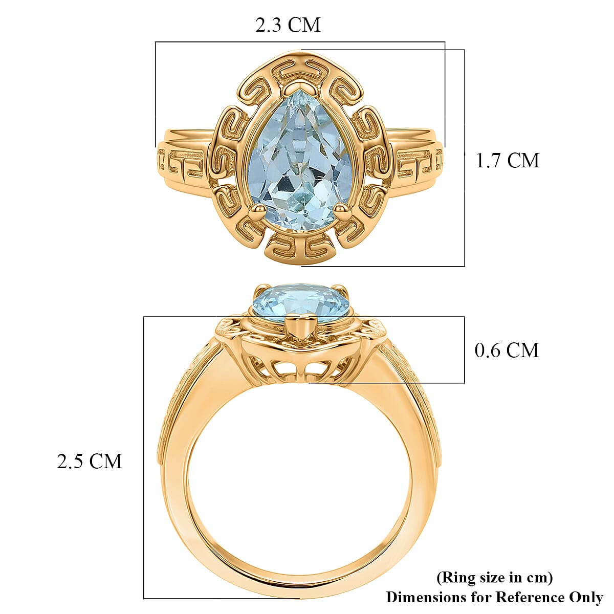 EverTrue - Skyblue Topaz Pear Cut Solitaire Ring in Yellow Gold Tone 2.73 Ct. V32513298 6