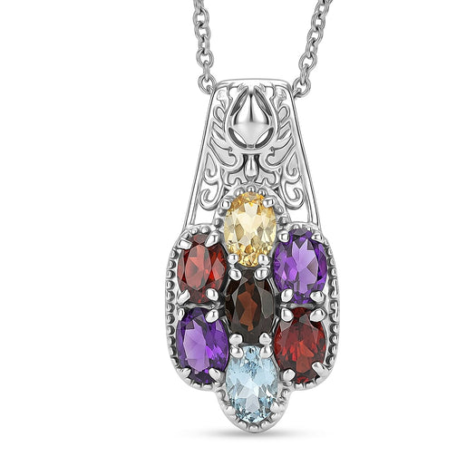 EverTrue Natural Mozambique Garnet Floral Cluster Pendant with Chain With Magnetic Clasp (Size 20) 4.19 Ct.
