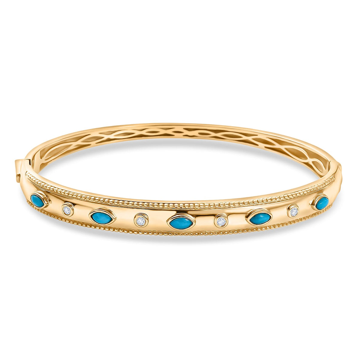 ONE TIME DEAL - EverTrue Sleeping Beauty Turquoise &amp; Natural White Zircon Bangle (Size - 7.5) 8285496 0
