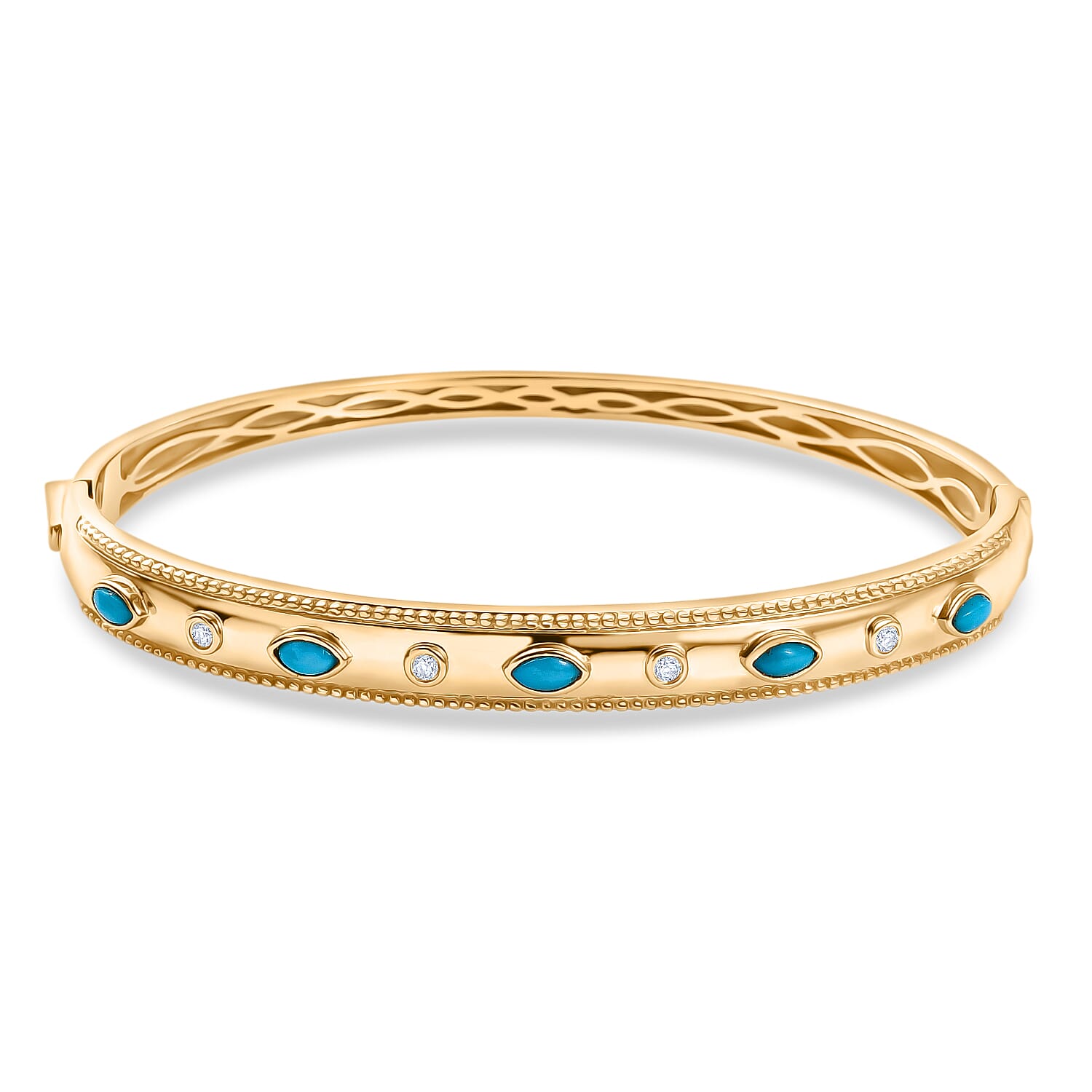 ONE TIME DEAL - EverTrue Sleeping Beauty Turquoise &amp; Natural White Zircon Bangle (Size - 7.5) 8285496 0