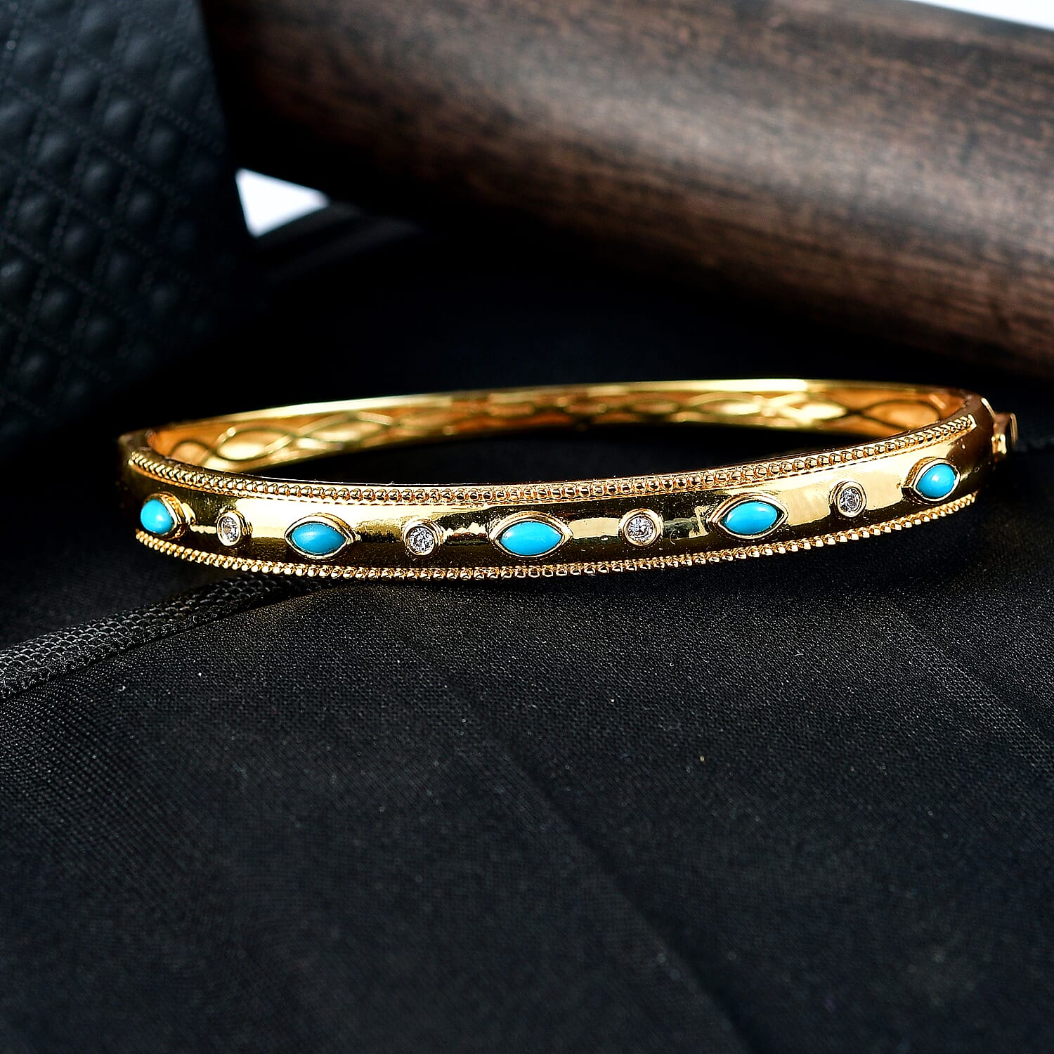 ONE TIME DEAL - EverTrue Sleeping Beauty Turquoise &amp; Natural White Zircon Bangle (Size - 7.5) 8285496 2
