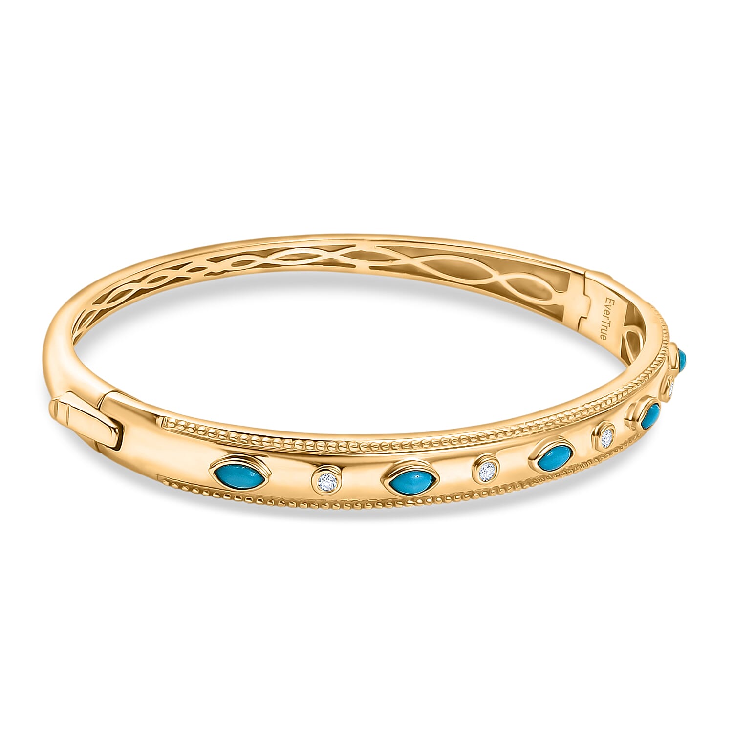 ONE TIME DEAL - EverTrue Sleeping Beauty Turquoise &amp; Natural White Zircon Bangle (Size - 7.5) 8285496 4