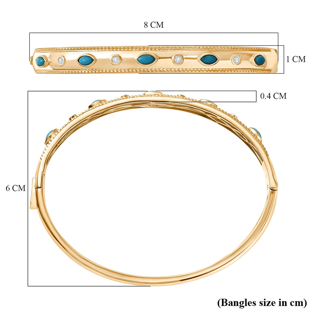 ONE TIME DEAL - EverTrue Sleeping Beauty Turquoise &amp; Natural White Zircon Bangle (Size - 7.5) 8285496 6