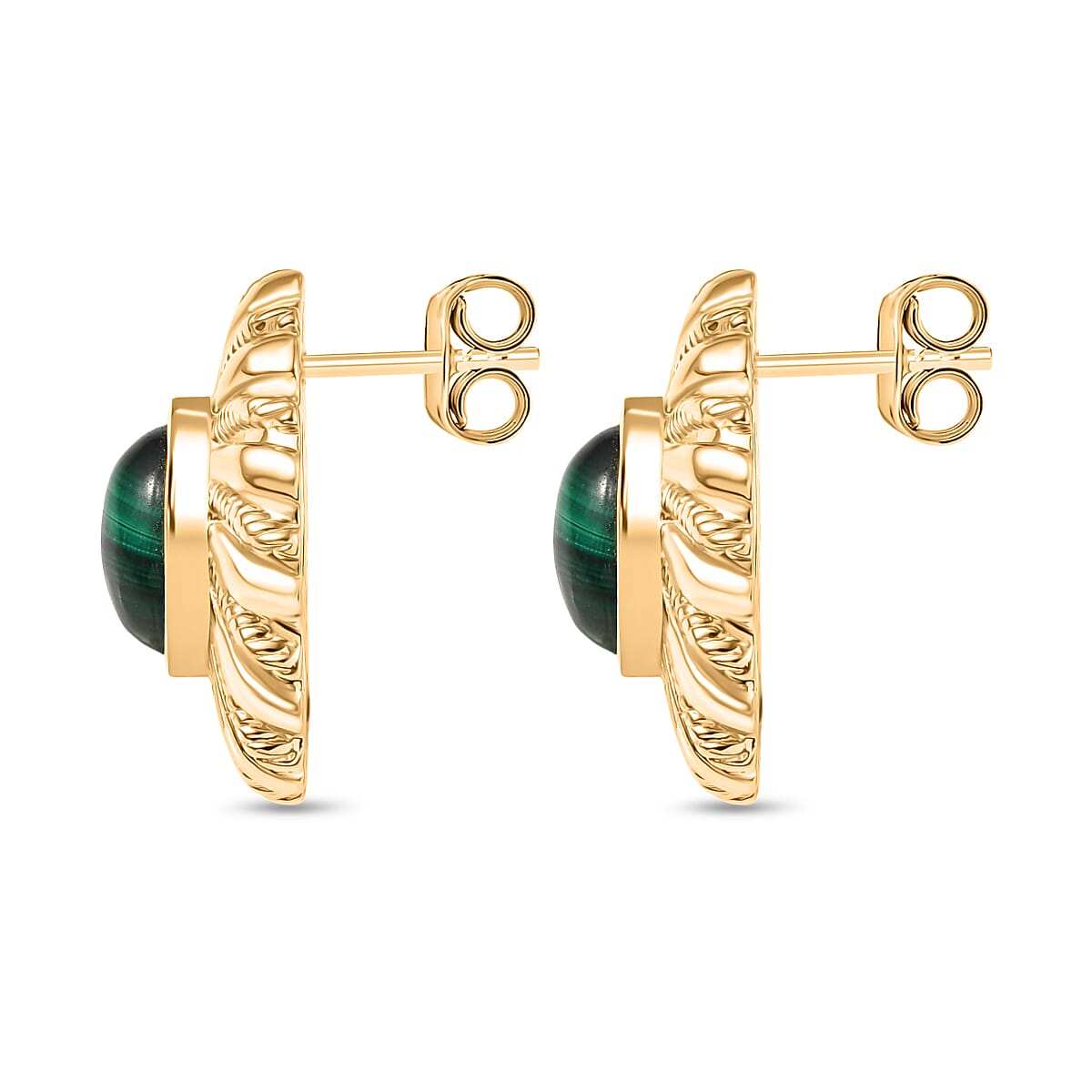 Designer Inspired - Antique Style Malachite Stud Earrings with Push Back in Yellow Gold Plated 5.24 Ct. 8248100 3