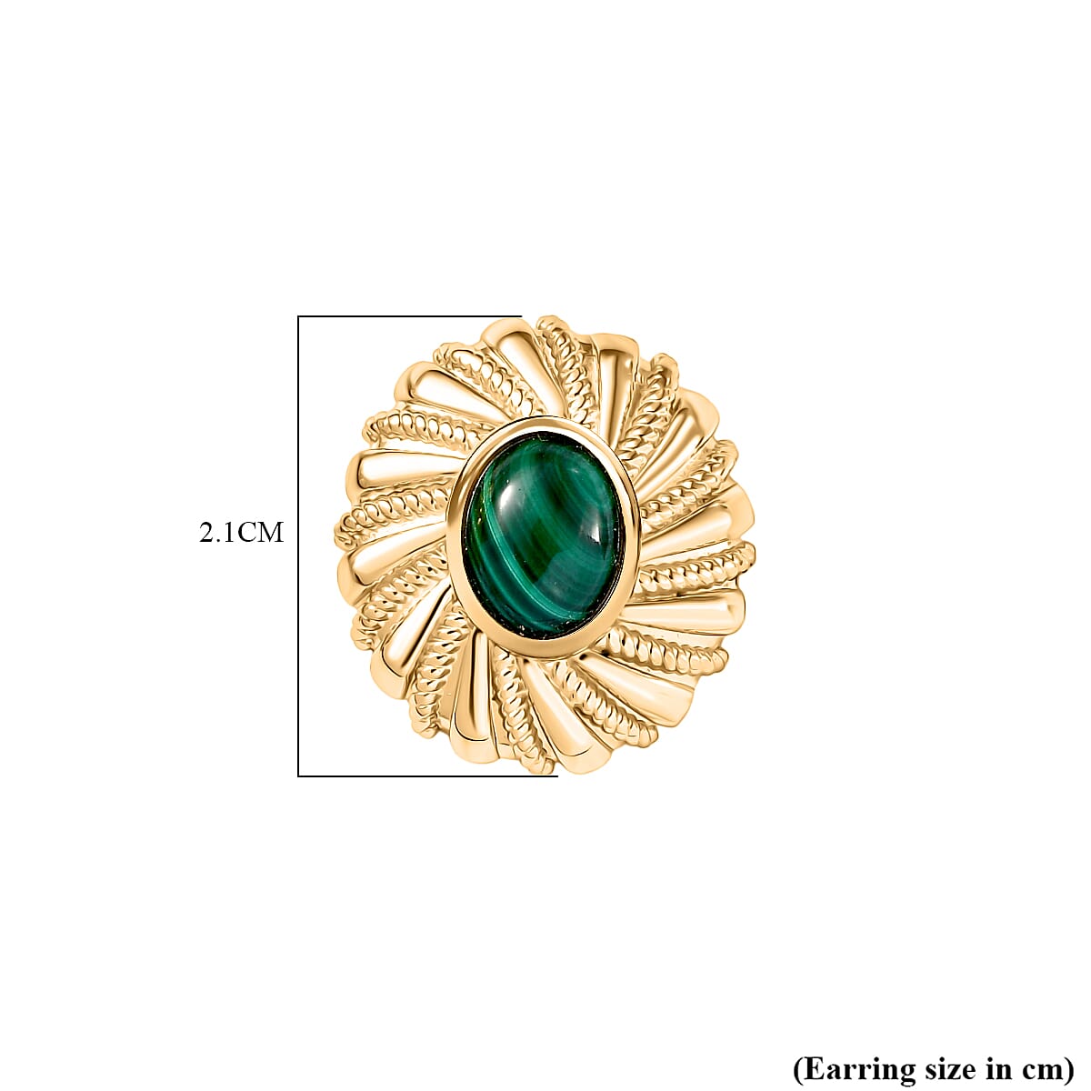 Designer Inspired - Antique Style Malachite Stud Earrings with Push Back in Yellow Gold Plated 5.24 Ct. 8248100 5