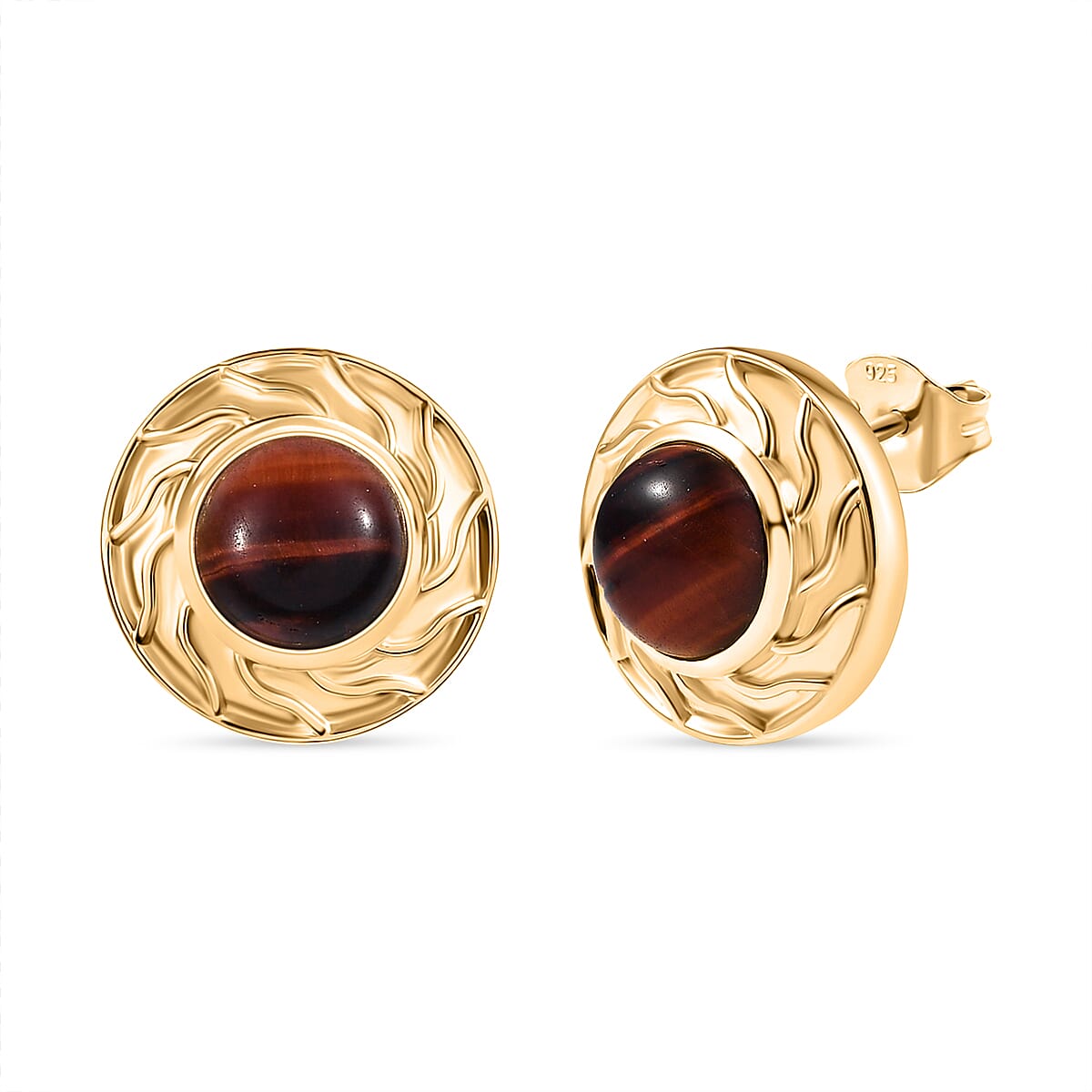 EverTrue Red Tigers Eye Solitaire Stud Push Post Earring with Push Back in Yellow Gold Plated 4.75 Ct. 8252093 0