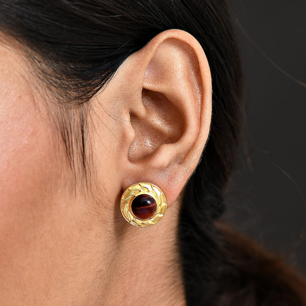 EverTrue Red Tigers Eye Solitaire Stud Push Post Earring with Push Back in Yellow Gold Plated 4.75 Ct. 8252093 3