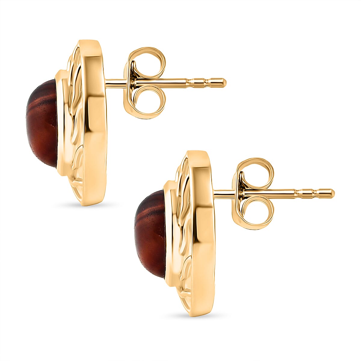 EverTrue Red Tigers Eye Solitaire Stud Push Post Earring with Push Back in Yellow Gold Plated 4.75 Ct. 8252093 4
