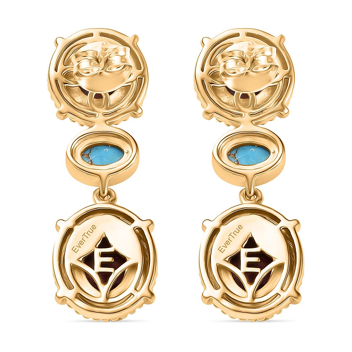 EverTrue Natural Thulite &amp; Blue Turquoise Solitaire Stud Push Post Earring in Yellow Gold Plated 7.10 Ct. 8266098 5