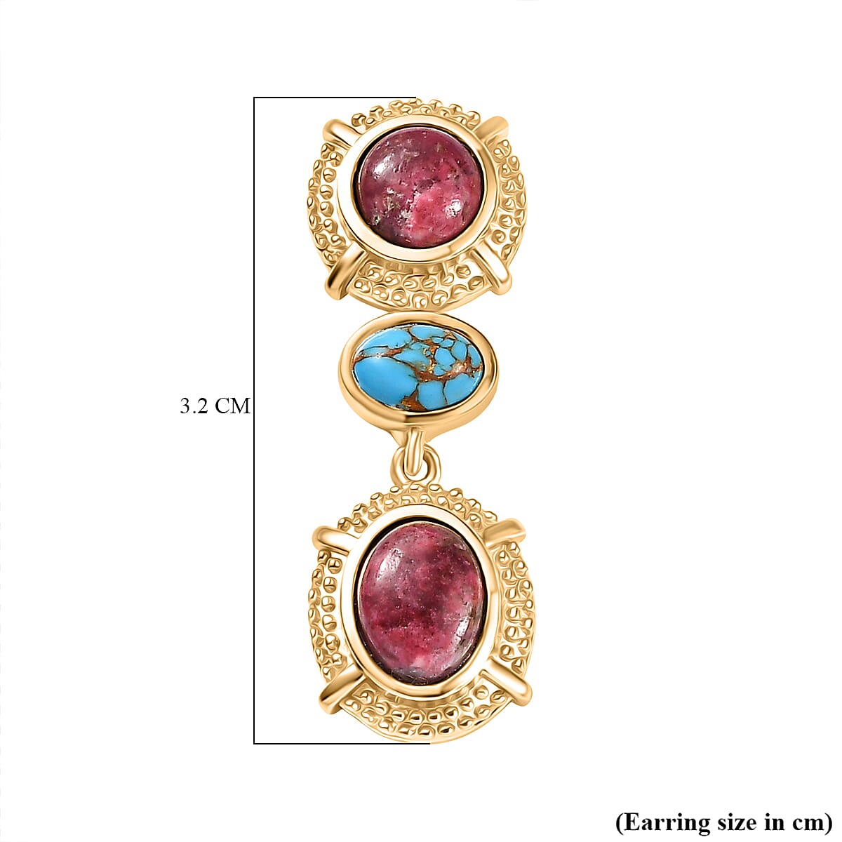 EverTrue Natural Thulite &amp; Blue Turquoise Solitaire Stud Push Post Earring in Yellow Gold Plated 7.10 Ct. 8266098 6
