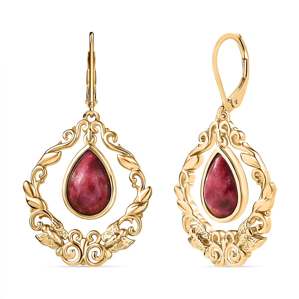 EverTrue Natural Thulite Earring with Lever Back in Yellow Gold Plated 8.07 Ct. 8265404 0