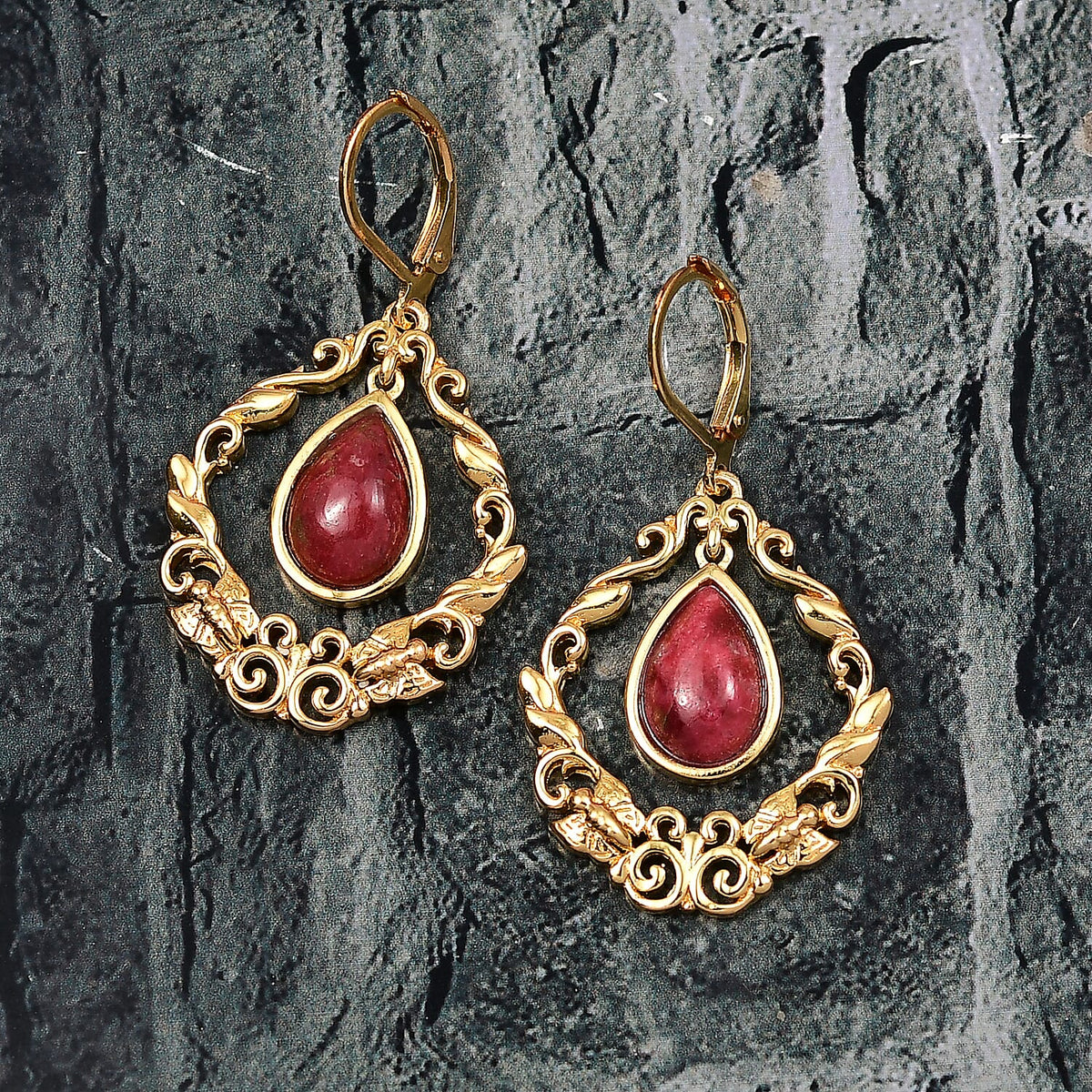EverTrue Natural Thulite Earring with Lever Back in Yellow Gold Plated 8.07 Ct. 8265404 2