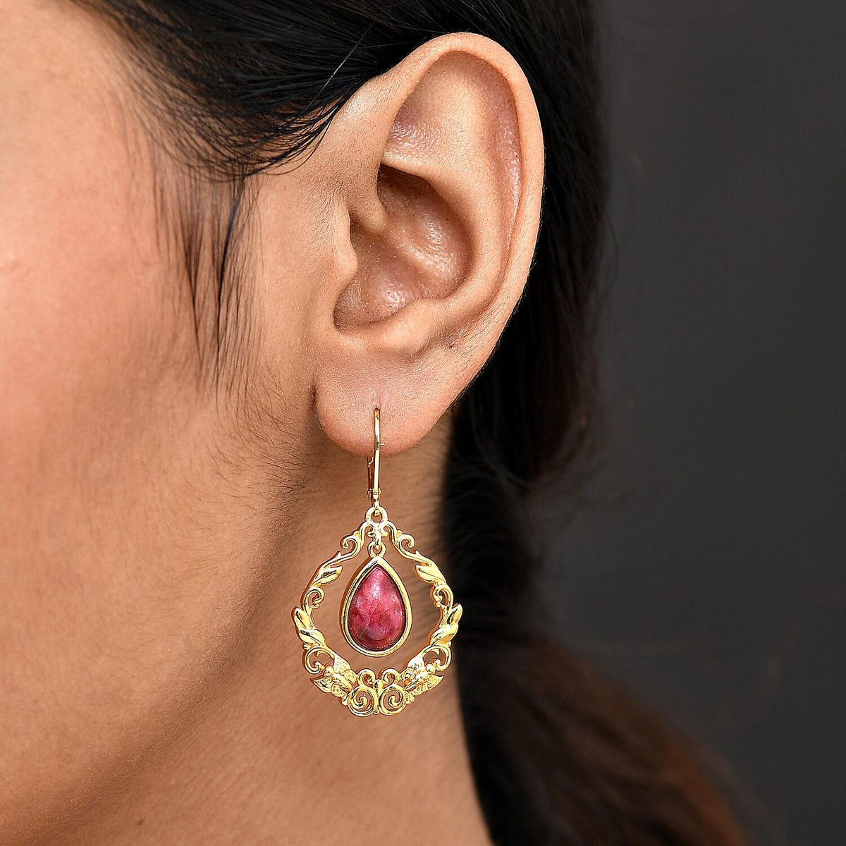 EverTrue Natural Thulite Earring with Lever Back in Yellow Gold Plated 8.07 Ct. 8265404 3