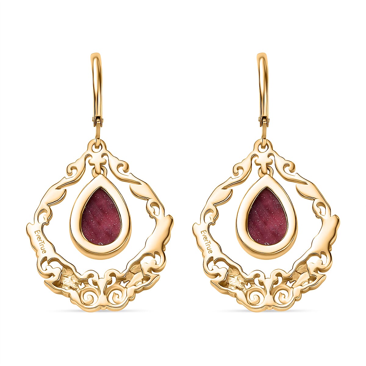 EverTrue Natural Thulite Earring with Lever Back in Yellow Gold Plated 8.07 Ct. 8265404 5