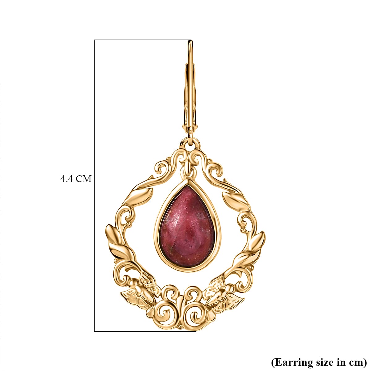 EverTrue Natural Thulite Earring with Lever Back in Yellow Gold Plated 8.07 Ct. 8265404 6