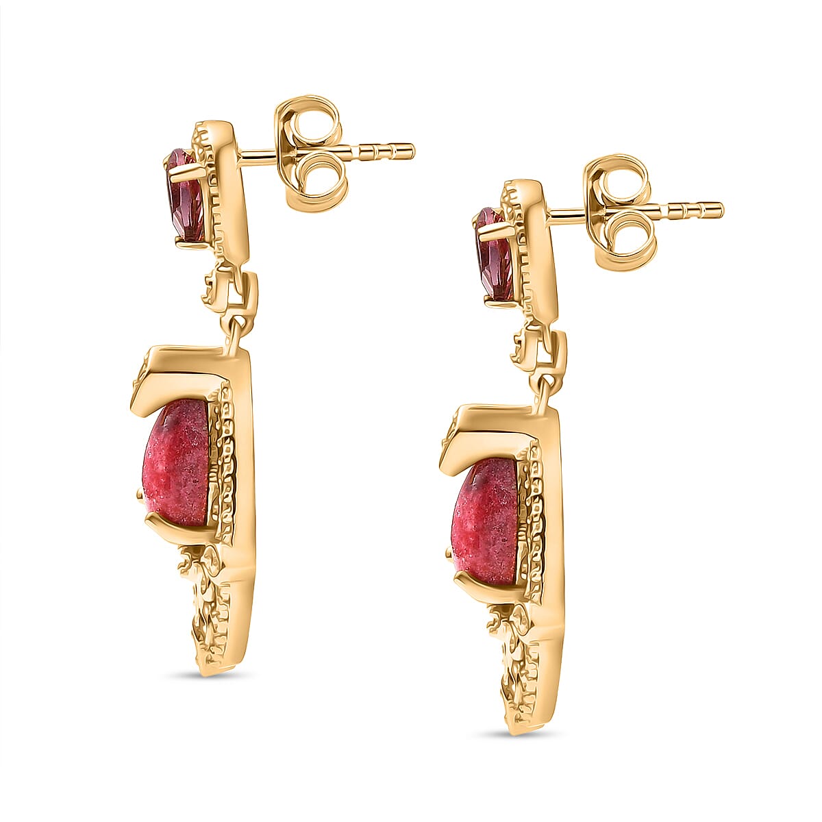 EverTrue Natural Thulite &amp; Orissa Rose Garnet Earring with Push Back in Yellow Gold Plated 5.83 Ct. 8266144 4