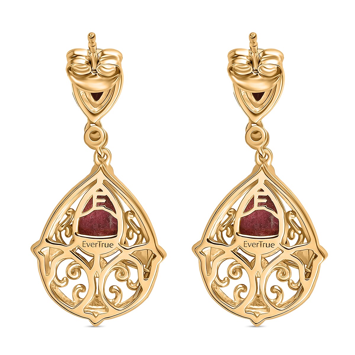 EverTrue Natural Thulite &amp; Orissa Rose Garnet Earring with Push Back in Yellow Gold Plated 5.83 Ct. 8266144 5