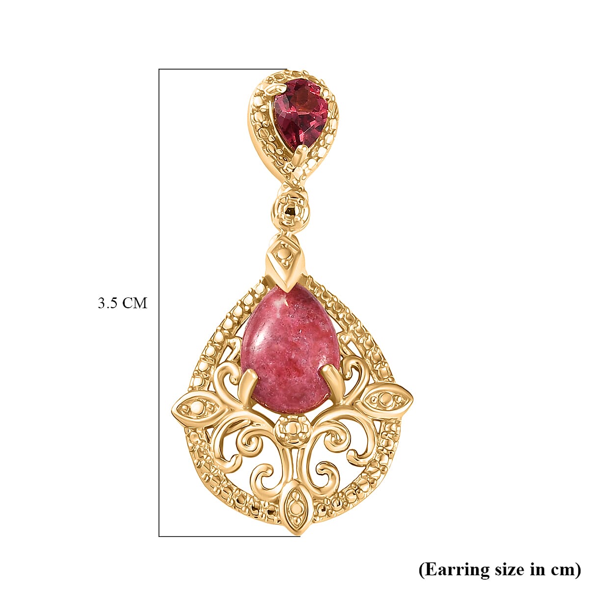 EverTrue Natural Thulite &amp; Orissa Rose Garnet Earring with Push Back in Yellow Gold Plated 5.83 Ct. 8266144 6
