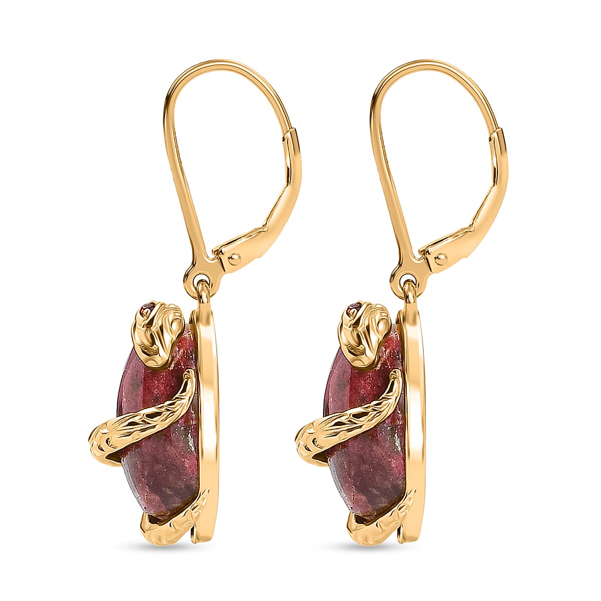 EverTrue Thulite, Red Garnet Living Creature Earring in Yellow Gold Tone 16.74 Ct. 8287344 4