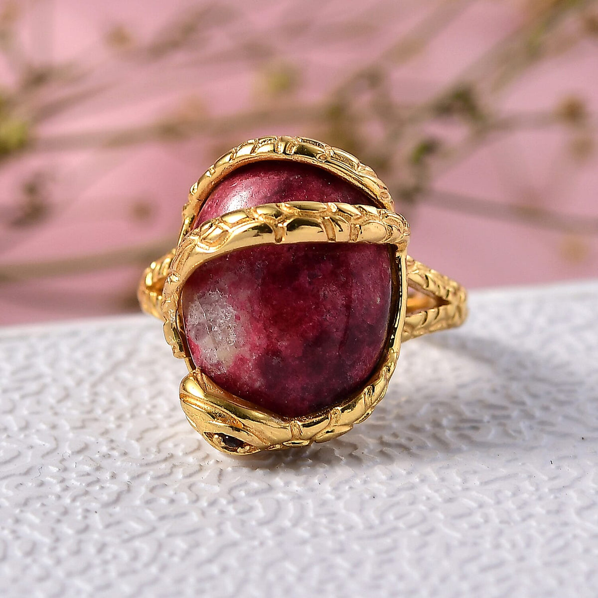EverTrue Thulite, Red Garnet Living Creature Ring in Yellow Gold Tone 15.75 Ct. V32521407 2