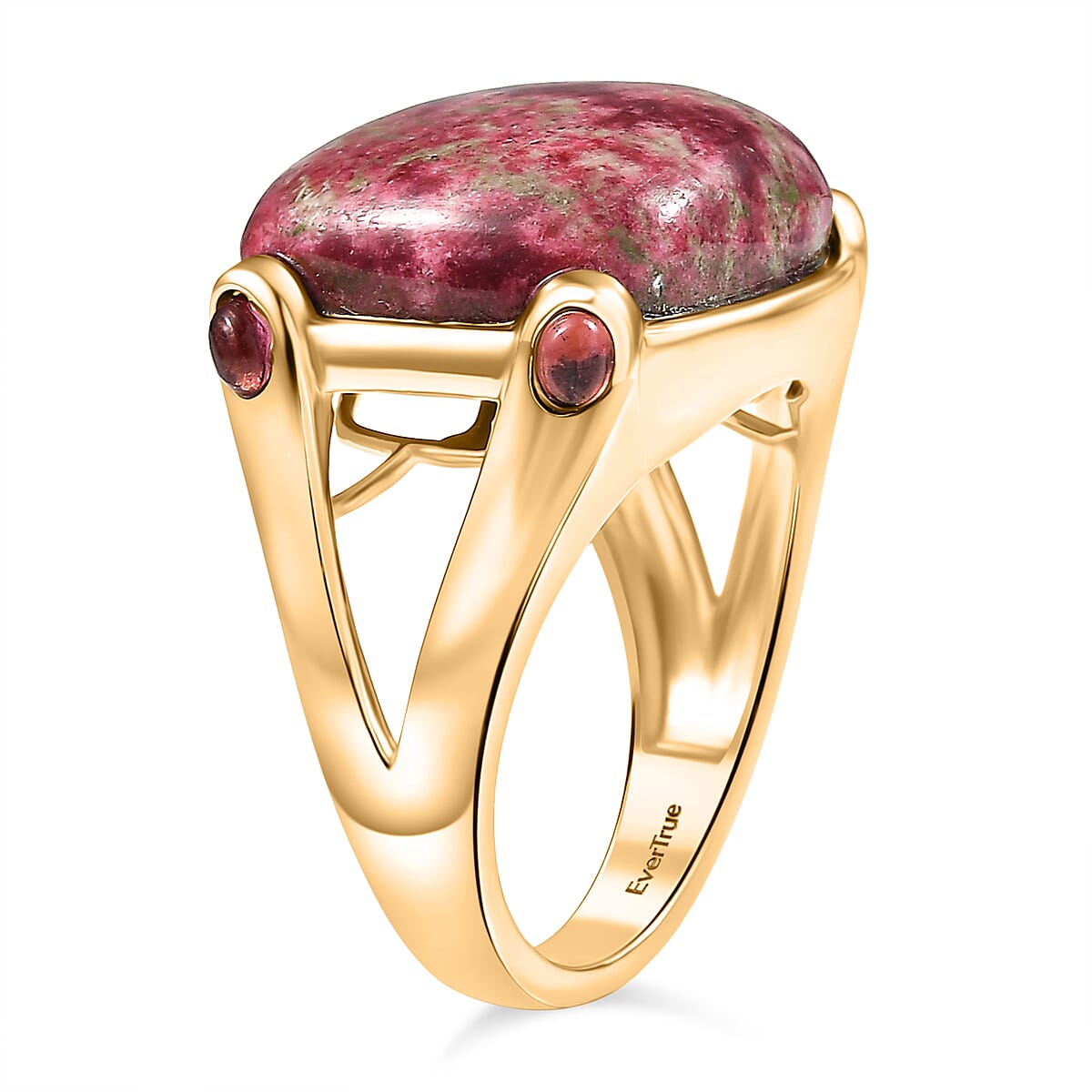 EverTrue Natural Thulite &amp; Rhodolite Garnet Ring in Yellow Gold Plated 21.74 Ct. 8265011 3