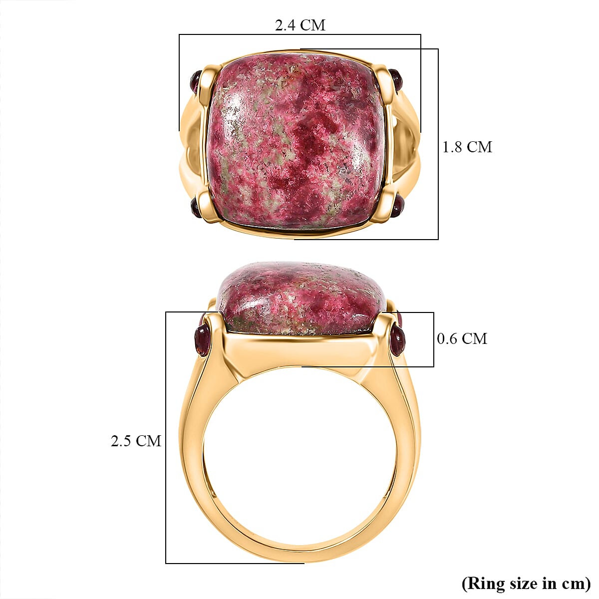 EverTrue Natural Thulite &amp; Rhodolite Garnet Ring in Yellow Gold Plated 21.74 Ct. 8265011 5