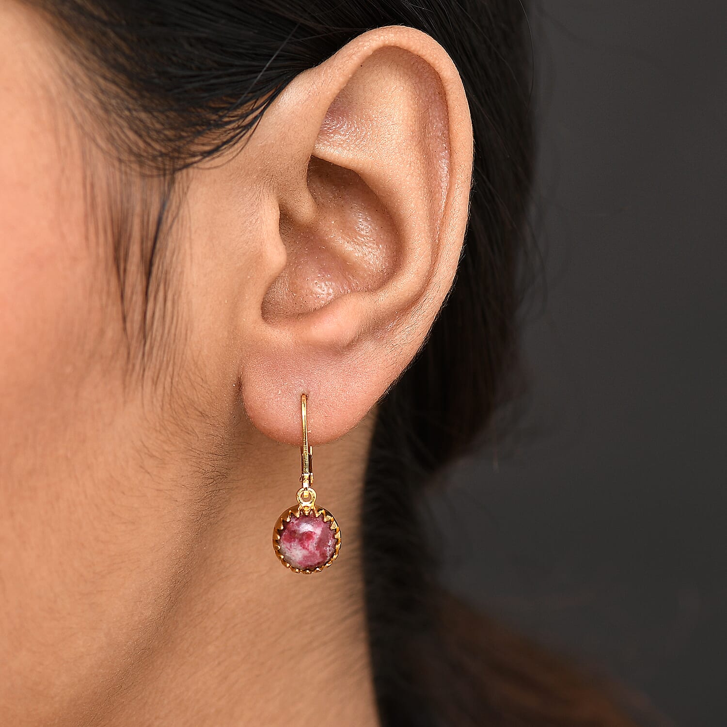 EverTrue Natural Thulite Solitaire Lever Back Earring in Yellow Gold Plated 5.43 Ct. 8264908 3