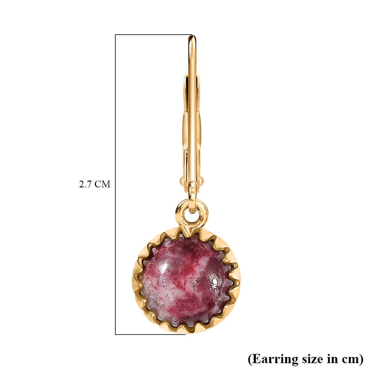 EverTrue Natural Thulite Solitaire Lever Back Earring in Yellow Gold Plated 5.43 Ct. 8264908 6