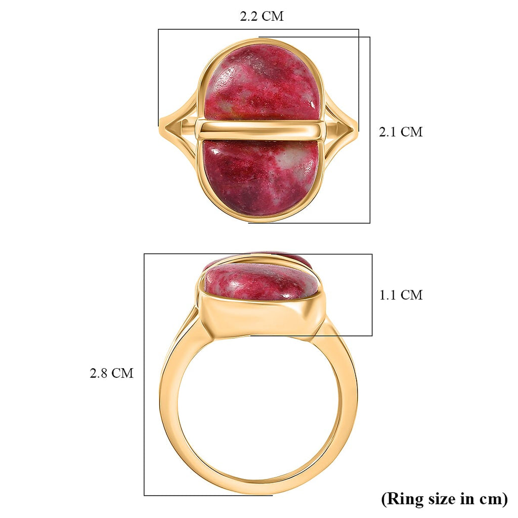 EverTrue Natural Thulite Solitaire Ring in Yellow Gold Plated 10.72 Ct.