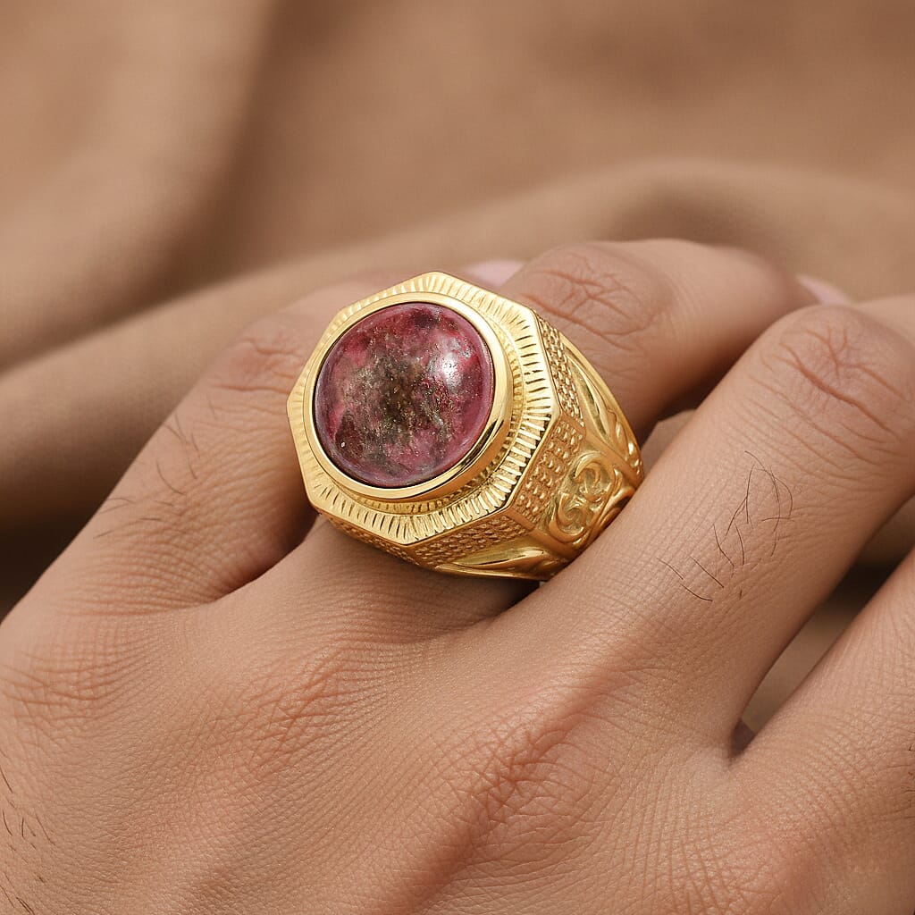 EverTrue Natural Thulite Solitaire Ring in Yellow Gold Plated 9.98 Ct.
