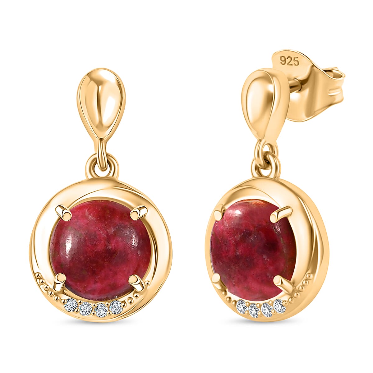 EverTrue Natural Thulite, White Zircon Drop Push Post in Yellow Gold Plated 5.51 Ct. 8264909 0