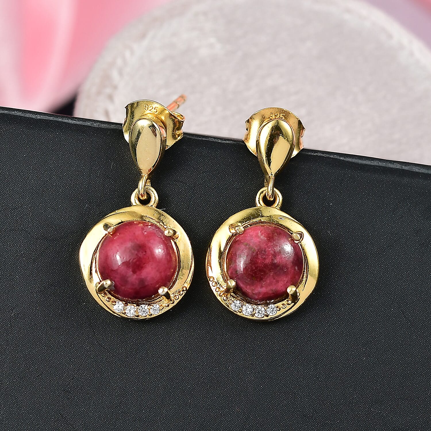 EverTrue Natural Thulite, White Zircon Drop Push Post in Yellow Gold Plated 5.51 Ct. 8264909 2