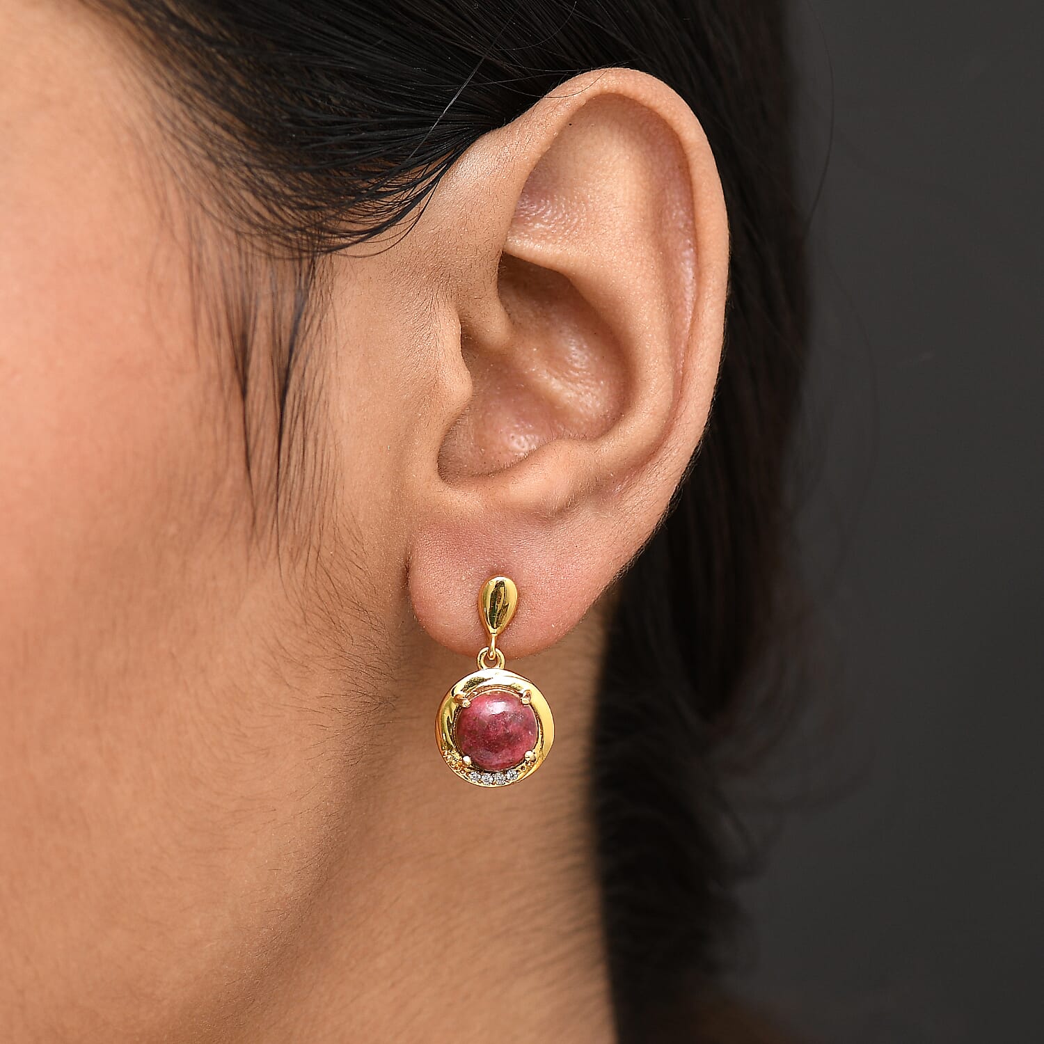EverTrue Natural Thulite, White Zircon Drop Push Post in Yellow Gold Plated 5.51 Ct. 8264909 3