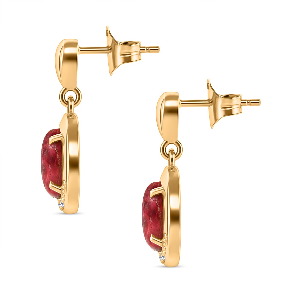 EverTrue Natural Thulite, White Zircon Drop Push Post in Yellow Gold Plated 5.51 Ct. 8264909 4