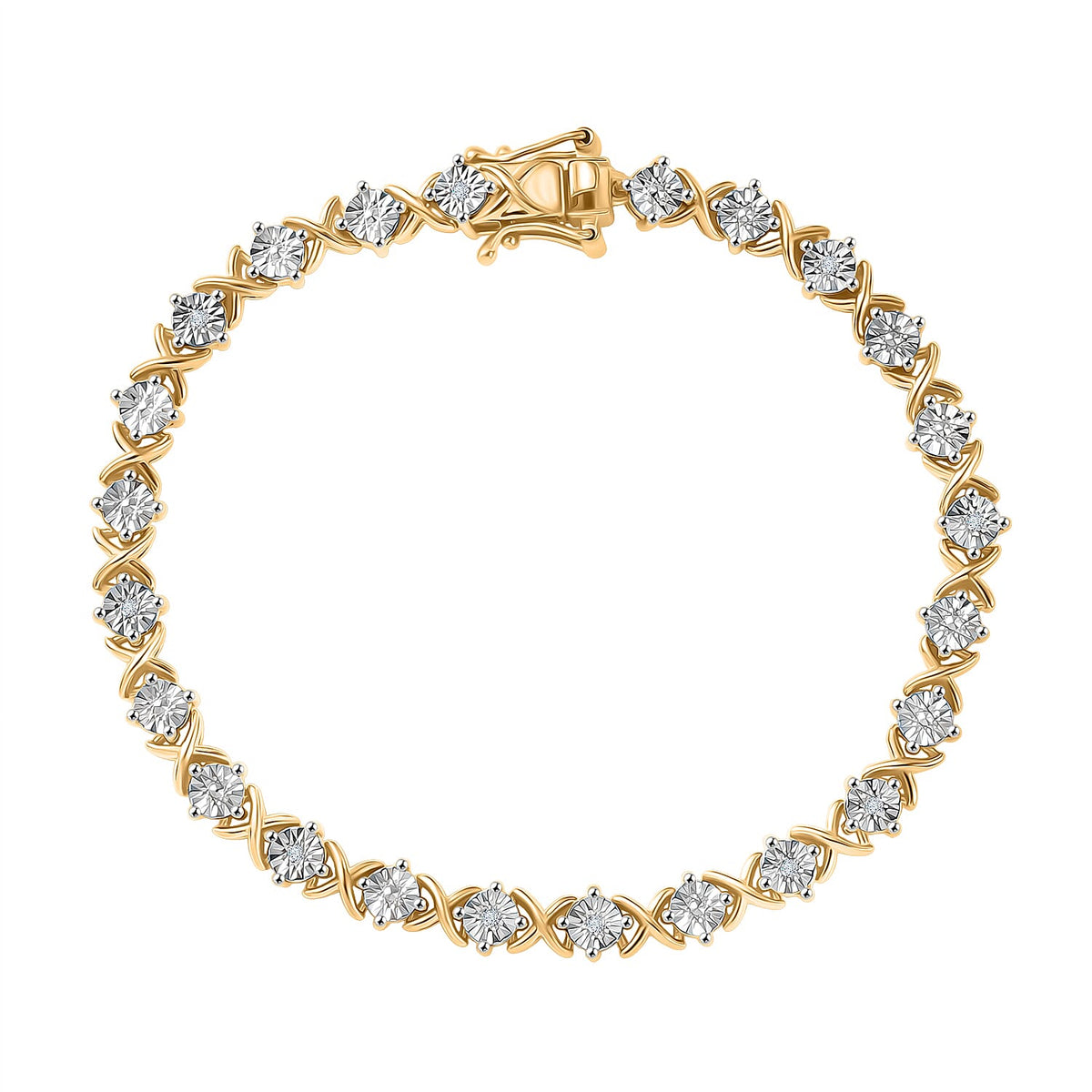 Close Out Deal-  White Diamond Line Bracelet (Size 7.5) with GB Lock Box in Yellow Gold Plated 8276111 0