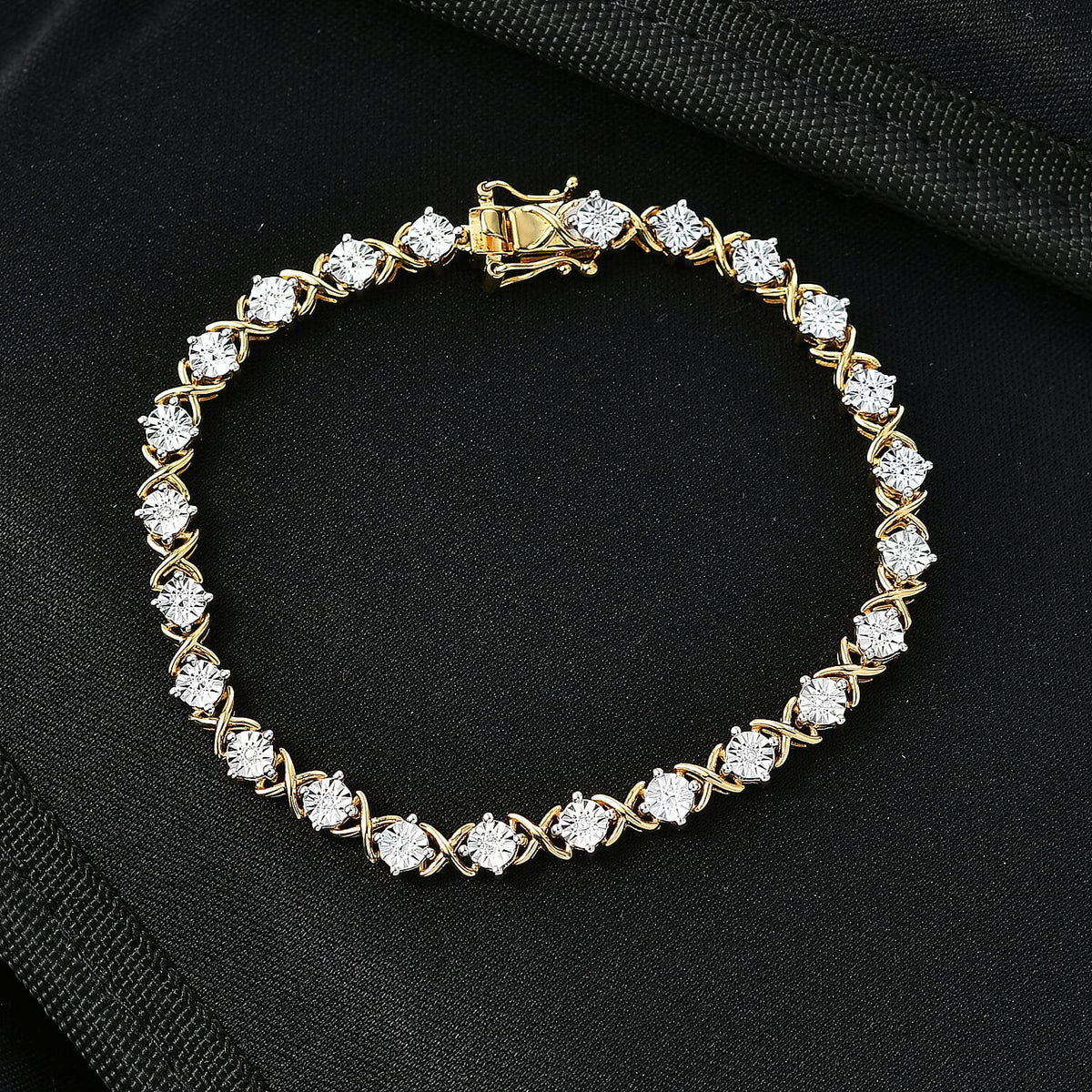 Close Out Deal-  White Diamond Line Bracelet (Size 7.5) with GB Lock Box in Yellow Gold Plated 8276111 2