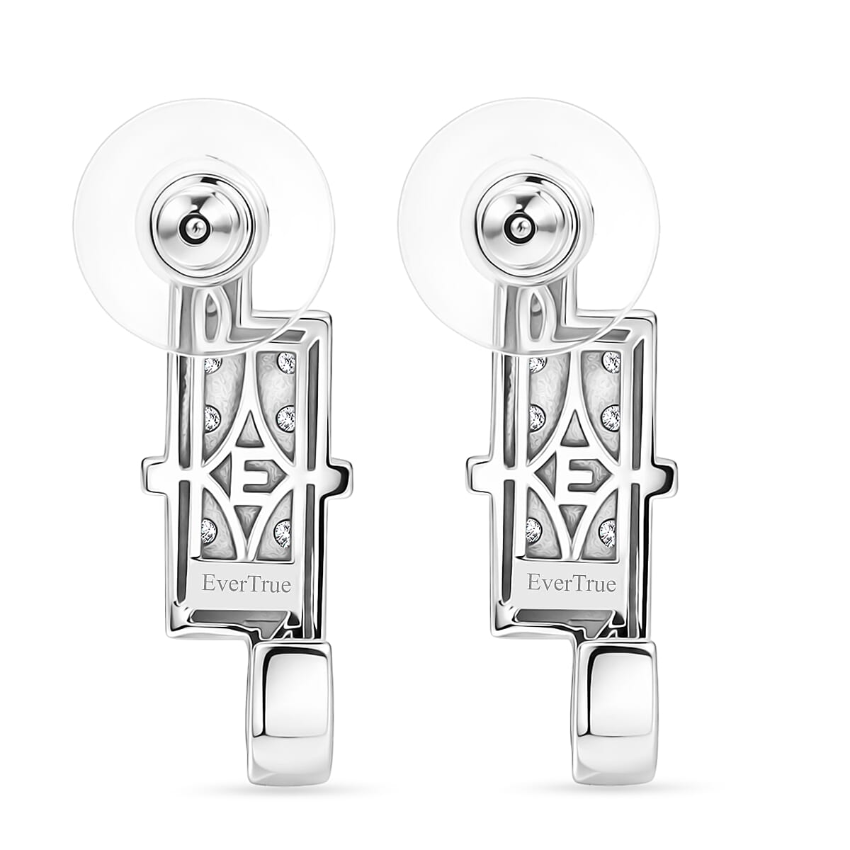 Natural White Diamond J Hoop Earrings with Push Back in Platinum &amp; Yellow Gold Plating 8528881 5