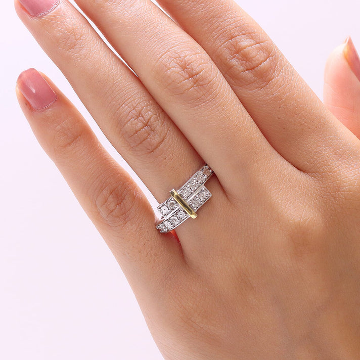 Natural White Diamond Bypass Ring in Platinum &amp; Yellow Pen Plating 8528868 2