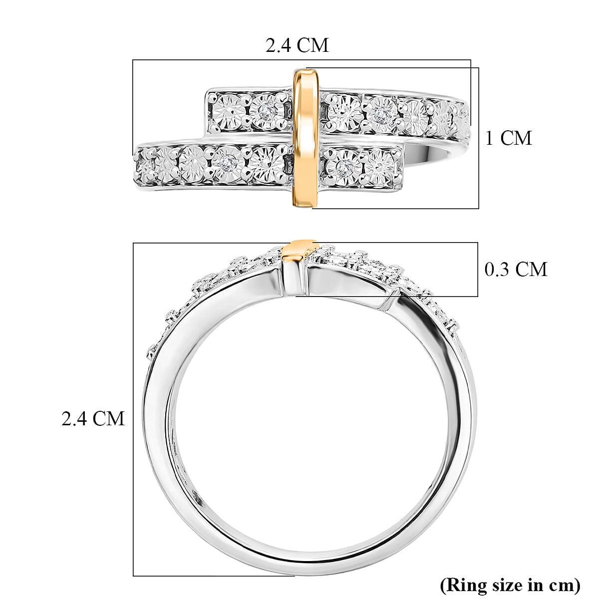 Natural White Diamond Bypass Ring in Platinum &amp; Yellow Pen Plating 8528868 6