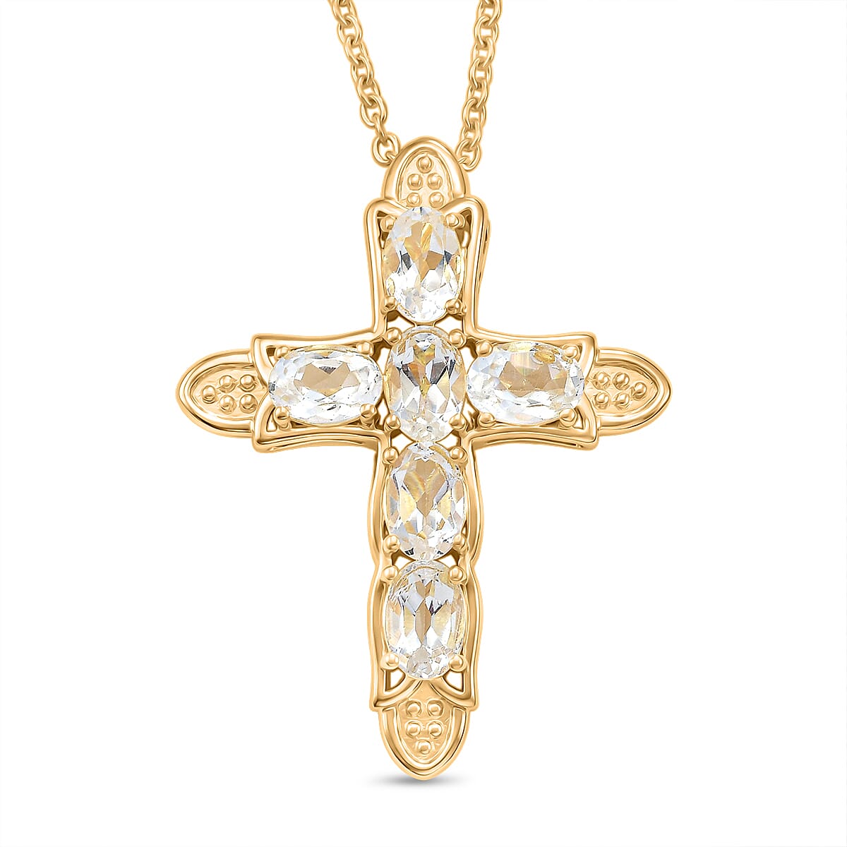 Natural Golconda Diamond Topaz Cross Pendant with Chain (Size 20) in Yellow Gold Plating 3.66 Ct. 4460685 0
