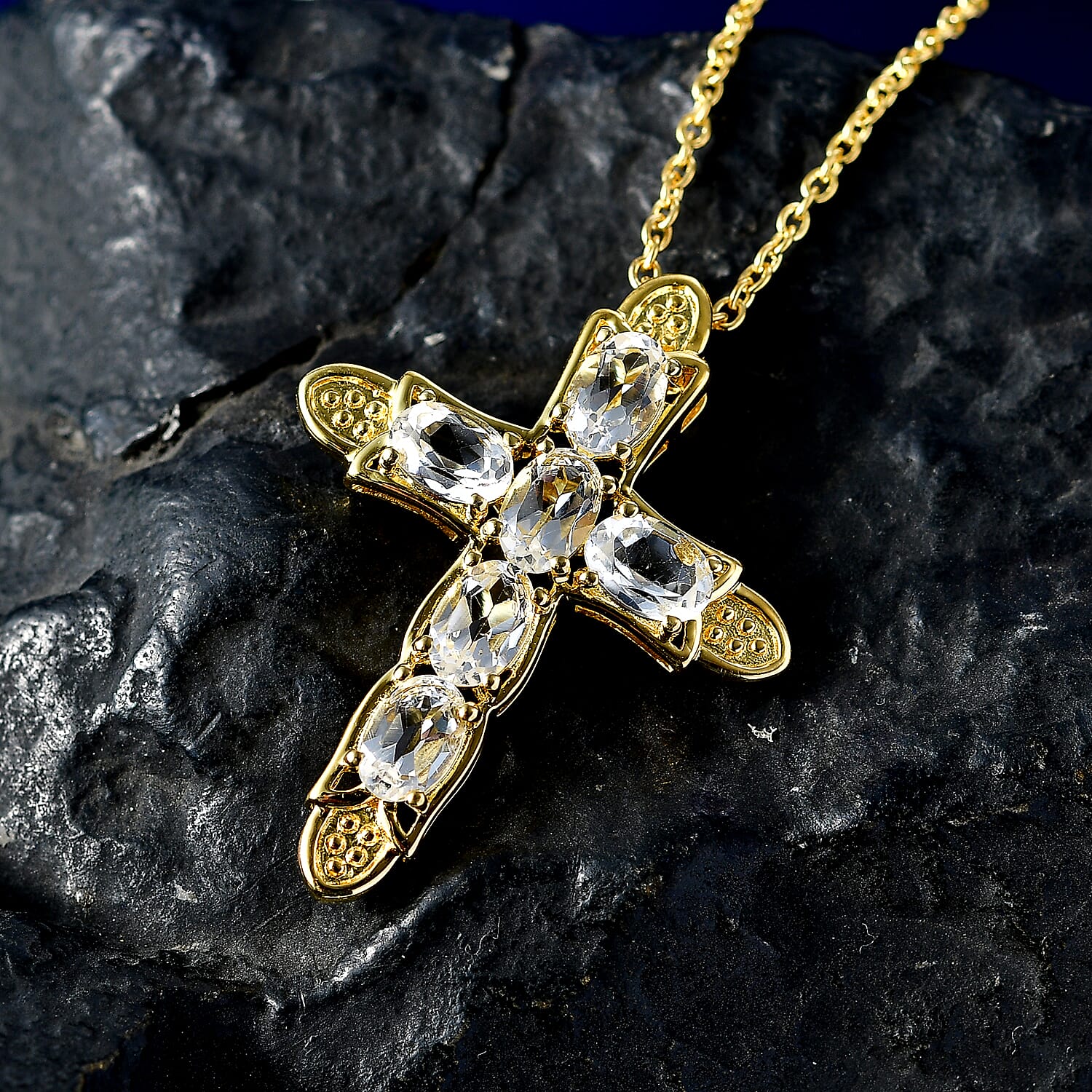 Natural Golconda Diamond Topaz Cross Pendant with Chain (Size 20) in Yellow Gold Plating 3.66 Ct. 4460685 3
