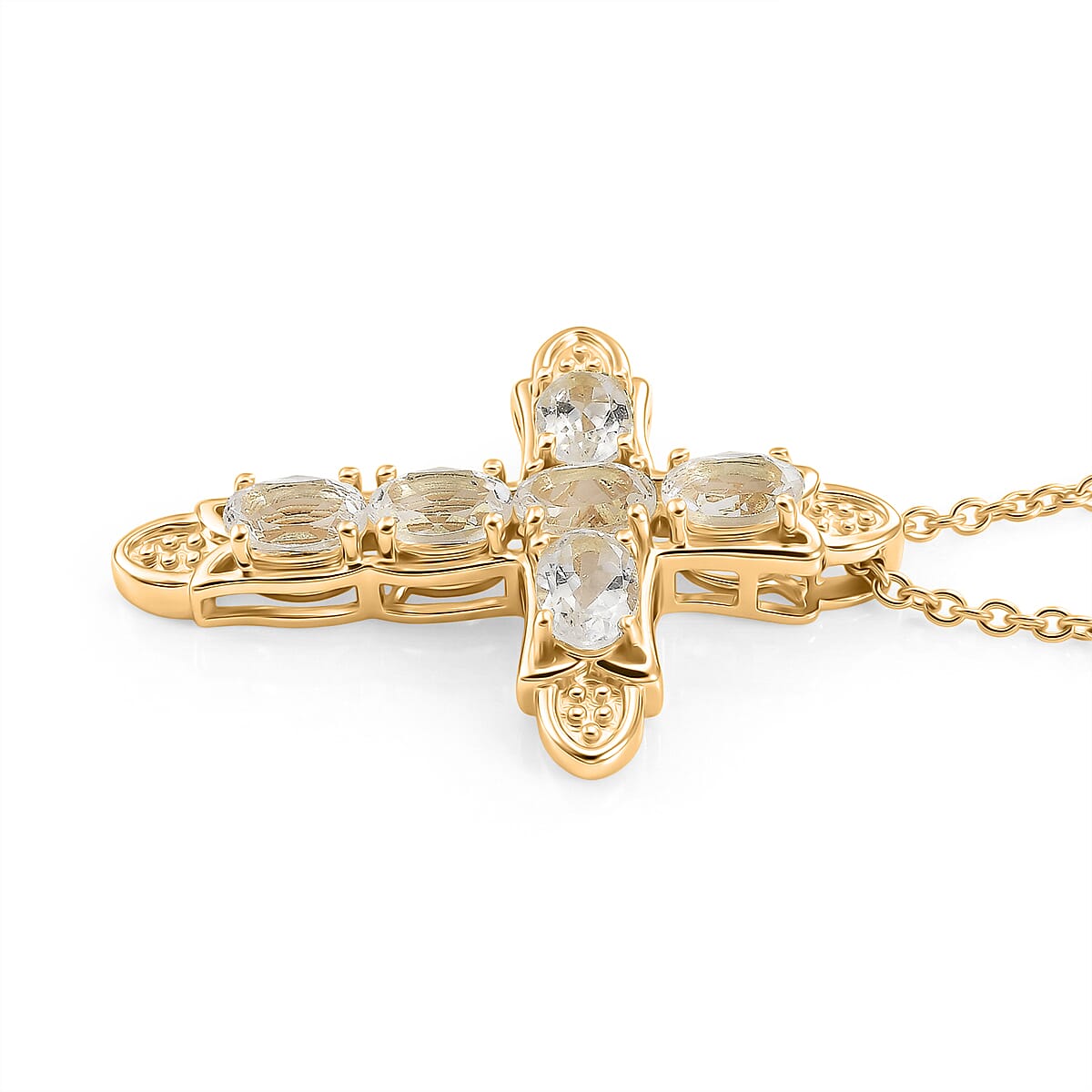 Natural Golconda Diamond Topaz Cross Pendant with Chain (Size 20) in Yellow Gold Plating 3.66 Ct. 4460685 4