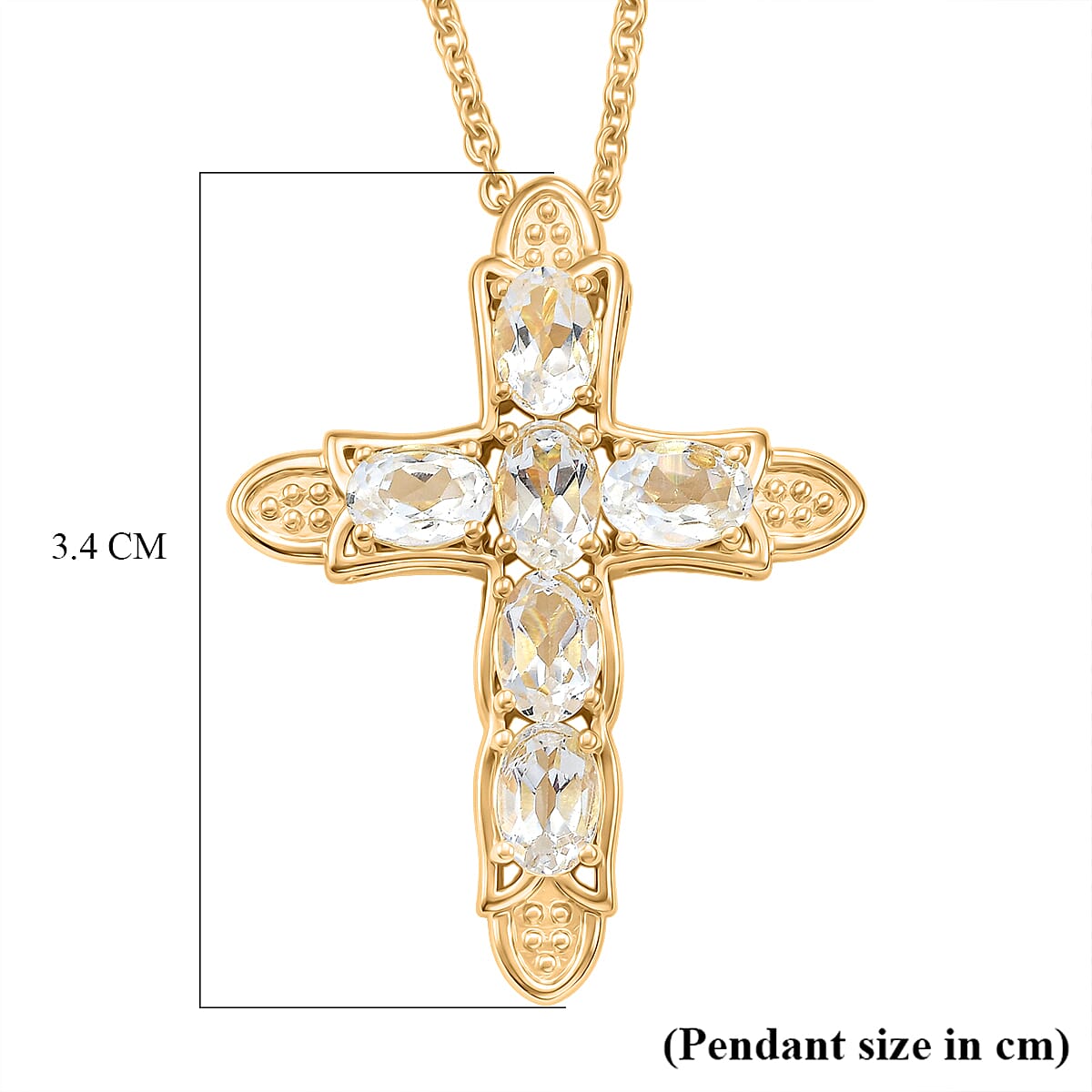 Natural Golconda Diamond Topaz Cross Pendant with Chain (Size 20) in Yellow Gold Plating 3.66 Ct. 4460685 6