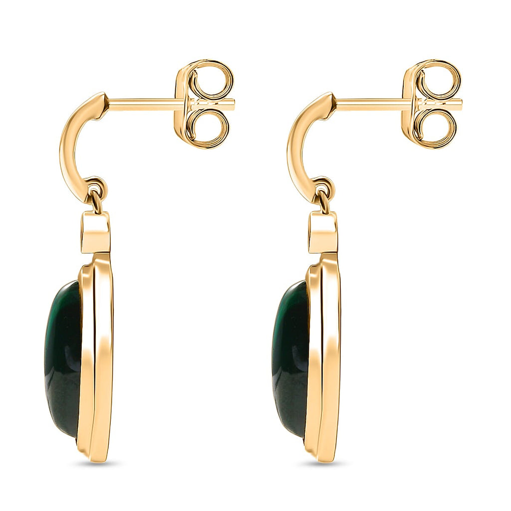 EverTrue Malachite & White Zircon Dangling Earring with Push Back in Yellow Gold Plated 9.59 Ct.